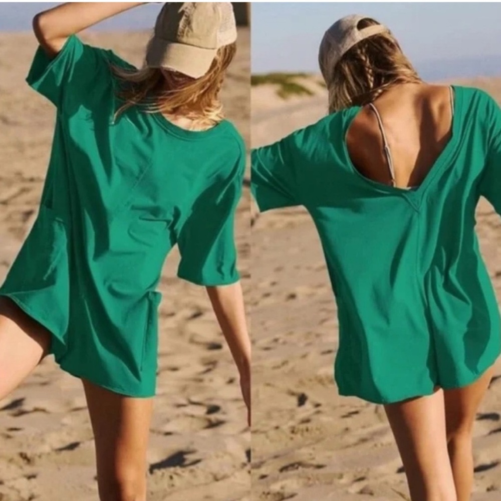 FREE People Hot shot tee Romper. Emerald Green EUC Sz L